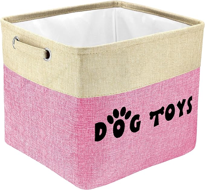 PET ARTIST Large Dog Toy Basket Bin - Rectangular Storage Box Chest Organizer for Dog Toys,Coats,Clothing,Apparel & Accessories & Blanket,Pink,15"x13"x12"