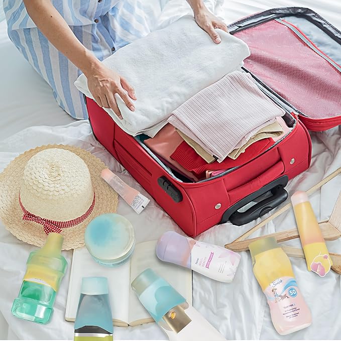 TRANOMOS Silicone Bottle Covers Travel Essentials for Women Men, Beach Vacation Essentials, Travel Size Toiletries Accessories, Cruise Ship Essentials 2026, Must-Haves, Leak-Proofing