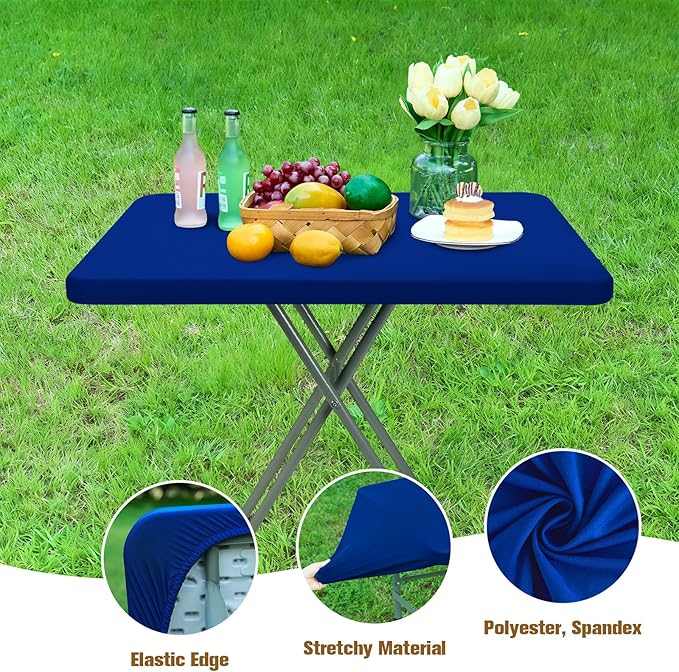 Fitted Rectangle Tablecloth 20 x 30 Inch Elastic Table Cloth for 2.5ft Table, Stretch Spandex Table Cover Royal Blue Washable Polyester Table Top Cap Cover for Dining Picnic Camping Indoor and Outdoor