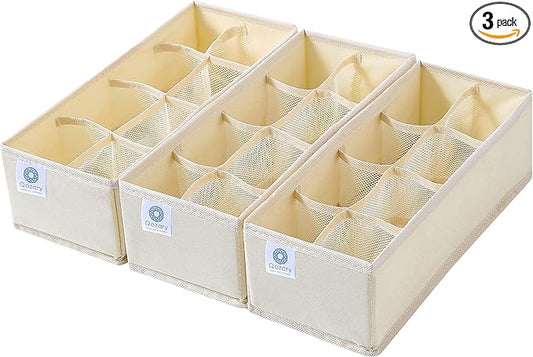 Qozary 3 Pack Sock Underwear Drawer Organizer Dividers, Collapsible Cabinet Closet Storage Boxes for Clothes, Socks, Lingerie, Underwear, Tie, Belt, Baby, Bedroom
