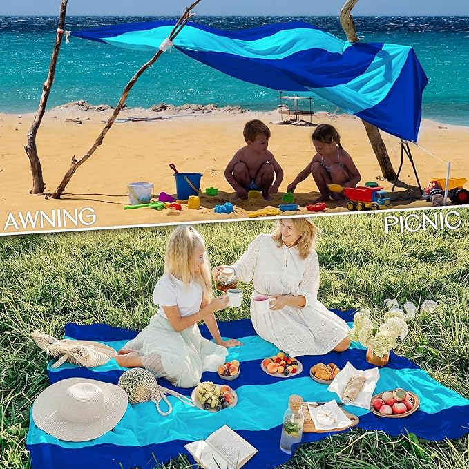 BYDOLL Beach Blanket Waterproof Sandproof Large Sand Free, 78''X110'' Oversized Sandless Lightweight Blanket Picnic Mat for Beach Travel Camping Hiking with Stakes