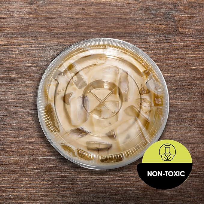 PAMI Clear Plastic Flat Lids with Straw Slot for 16 Oz Cups [Pack of 100] Fits 16, 20, 24 Oz Cups Disposable Leakproof BPA-Free PET Lids
