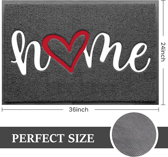 Door Mat, Welcome Mat Low Profile Floor Mat Front Doormat Indoor and Outdoor Doormat Non Slip Rugs for Entryway, Patio, High Traffic Areas (36"x24", Grey-Home)