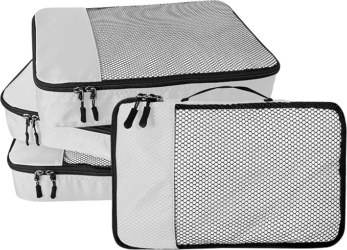 4-Piece Packing Cubes Travel Accessories Set for Suitcases - Luggage Organizer Bags with Double Zipper - Mesh Top - Large - Beige