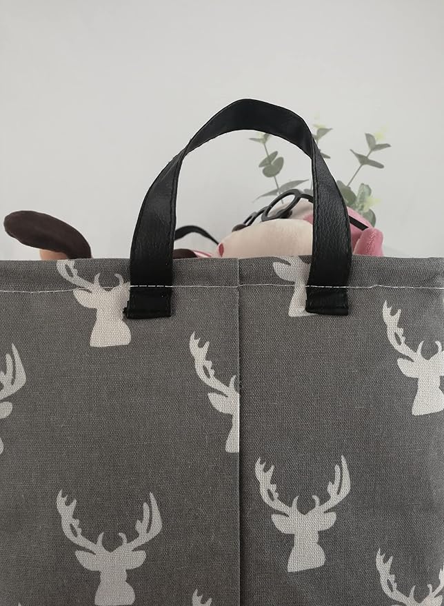 KUNRO Rectang Deer Storage Basket Gift Shelf Basket Storage Bin, Nursery Basket Organizer Box for With Handles for Room Deco (Grey deer)