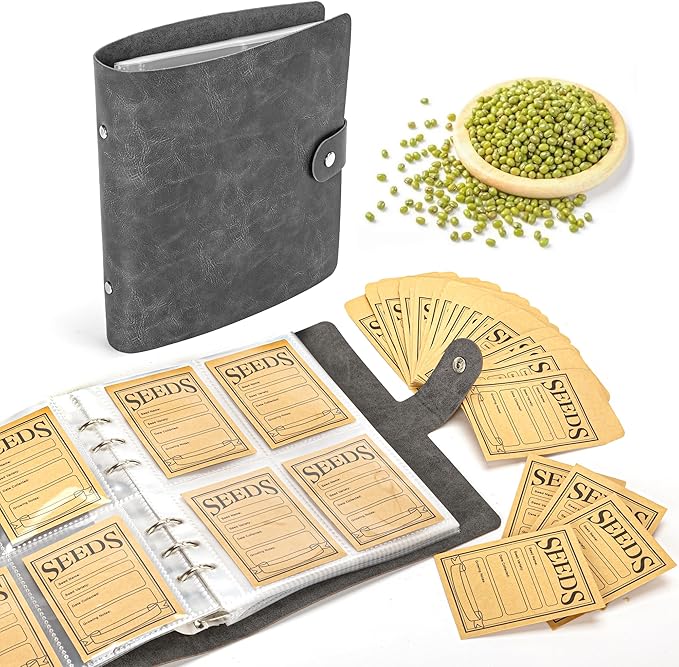 U0U Seed Storage Organizer, 200 Pockets Seed Organizer Binder with 100pcs Sealing Seeds Envelopes Garden Seeds Storage Box,Garden Envelopes for Vegetable (Black)