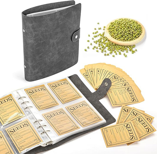 U0U Seed Storage Organizer, 200 Pockets Seed Organizer Binder with 100pcs Sealing Seeds Envelopes Garden Seeds Storage Box,Garden Envelopes for Vegetable (Black)