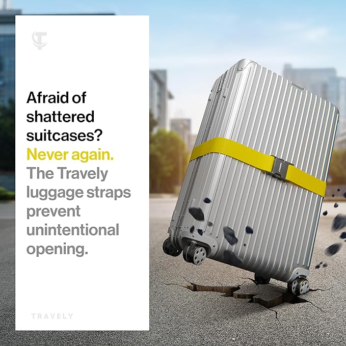 TRAVELY Luggage Straps - Particularly conspicuous & Secure - Incl. 2 Name Tags - Luggage Strap Ideal crosswise - [Set of 2]