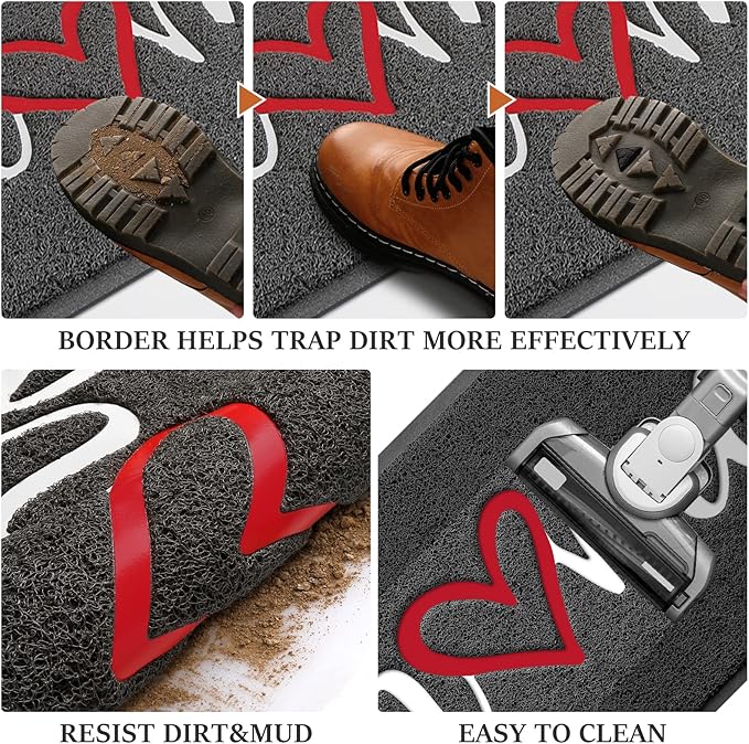 Door Mat, Welcome Mat Low Profile Floor Mat Front Doormat Indoor and Outdoor Doormat Non Slip Rugs for Entryway, Patio, High Traffic Areas (32"x20", Grey-Home)