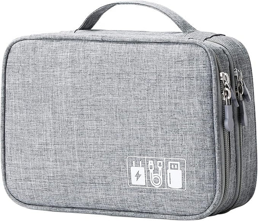 Lanola Travel Cable Organizer Bag, Electronic Accessories Case Portable Double Layer Cable Storage Bag for Cord, Phone, Charger, Flash Drive, Phone, SD Card, Personal Items - (Grey)