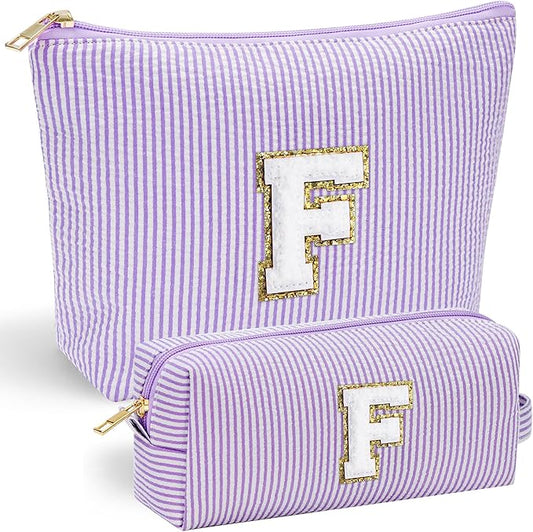 YOOLIFE Birthday Gifts for Women - Personalized Cute Purple Initial Cosmetic Makeup Pouch - Make Up Toiletry Bag for Her Mom Teacher Friend Girlfriend Wife - 21st Birthday Gifts F