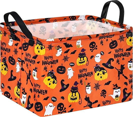 KUNRO Pumpkin Pattern Storage Basket Gift Shelf Basket Storage Bin, Nursery Basket Organizer Box for With Handles for Room Deco
