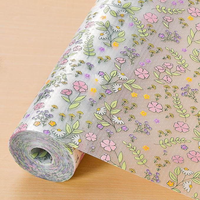 INNOLITES Shelf Liners for Kitchen Cabinets Non-Adhesive Drawer Liner with Floral, Waterproof Durable Easy to Clean, for Refrigerator, Shelves (Pink Rose, 11.8" x 120")