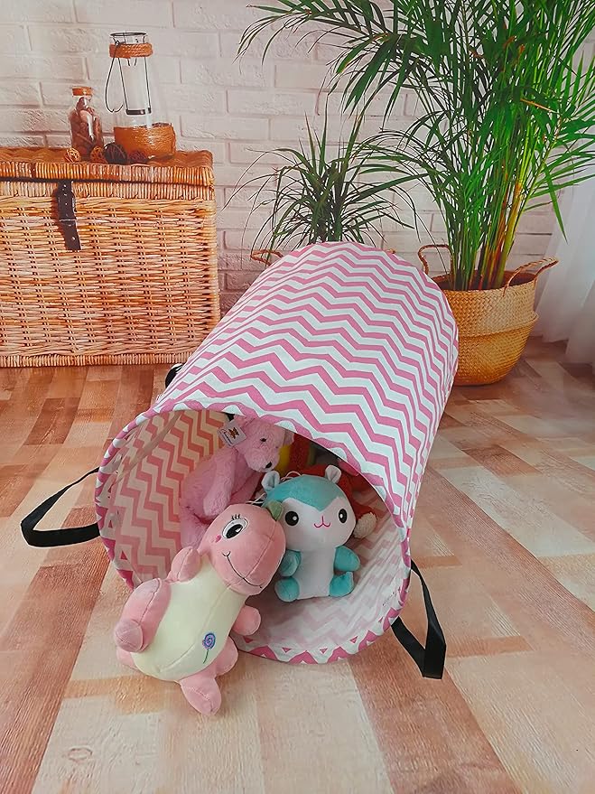 Pink Round Laundry Hamper Storage Basket Bins Clothes Nursery Hamper for Home, Gift Storage Bins with Handles