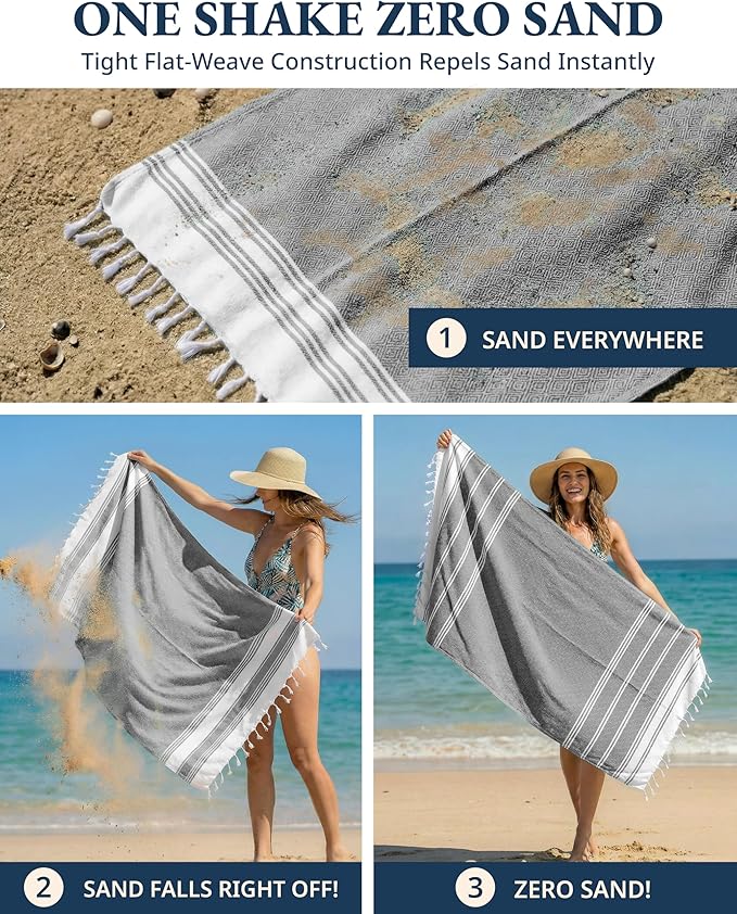 LANE LINEN Beach Towel, Oversized Beach Towel 39"x71", Lightweight Beach Essentials for Women, Large Pool Towel, Absorbent & Quick Dry, Sand Free Beach Towel - Ebony