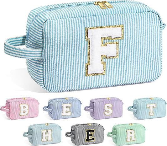 YOOLIFE Gifts for Friends - Personalized Best Friend Birthday Gifts for Women Her Friend Friendship, Sister Gifts from Sister, Personalized Monogram Initial Blue Makeup Bag Cosmetic Toiletry Bag F