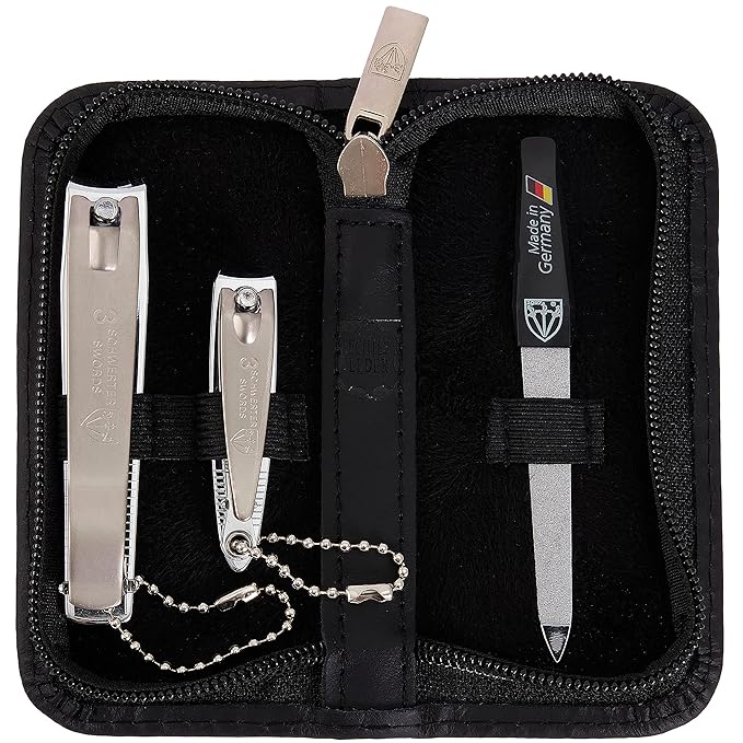 3 Swords Germany - brand quality 3 piece manicure pedicure grooming kit set for professional finger & toe nail care tool clipper fashion leather case in gift box, Made by 3 Swords (762)