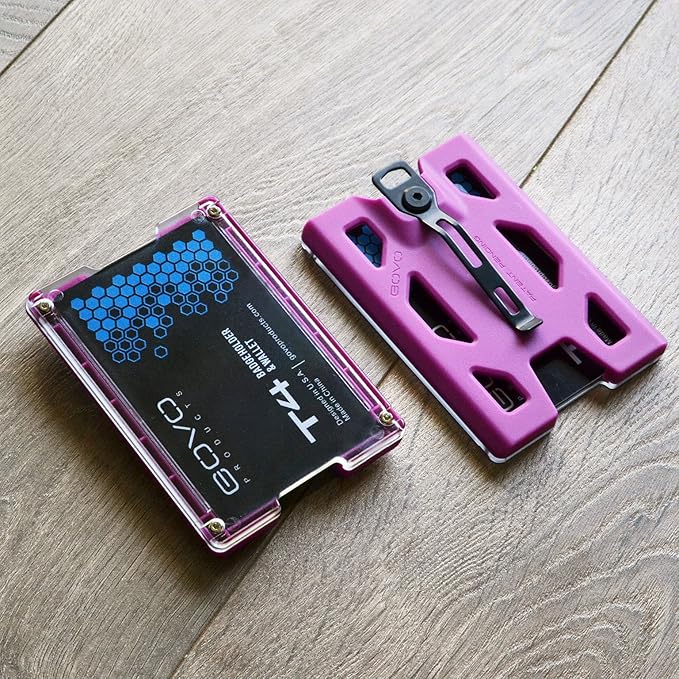GOVO T4 Badge Holder/Wallet - Durable Polycarbonate ID/Credit Card Holder with Metal Clip and 4 Cards Slot (Holds 1 to 4 Cards) (Purple)