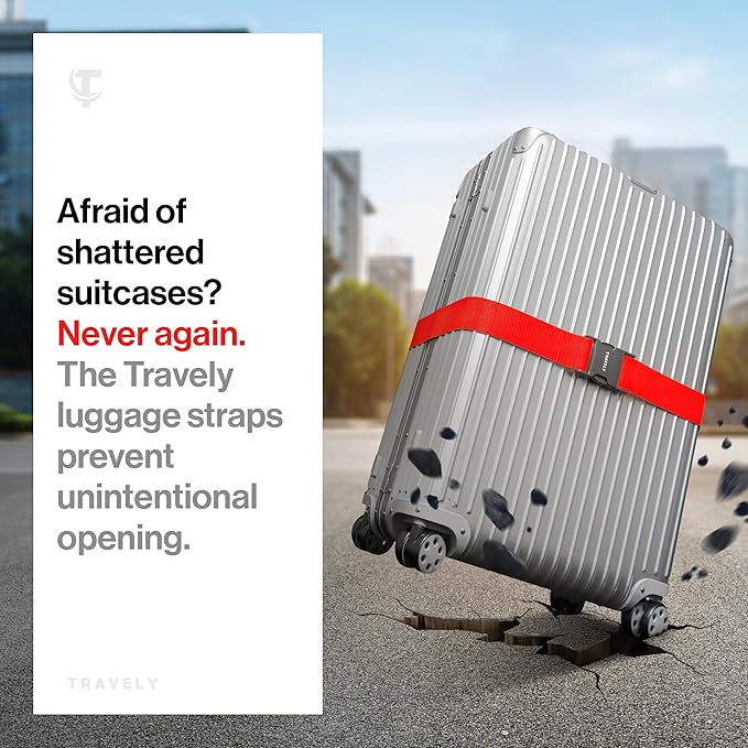 TRAVELY Luggage Straps - Particularly conspicuous & Secure - Incl. 2 Name Tags - Luggage Strap Ideal crosswise - [Set of 2]