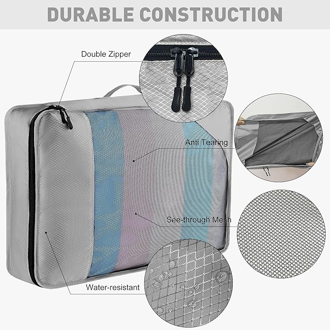 8-Piece Packing Cubes for Travel, Mesh Luggage Organizers with Shoe Bag, Toiletry Bag, Laundry Pouches, 4 Sizes (XL/L/M/S) for Suitcase Organization, Men Women Kids, Gray