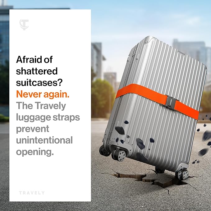 TRAVELY Luggage Straps - Particularly conspicuous & Secure - Incl. 4 Name Tags - Luggage Strap Ideal crosswise - [Set of 4]