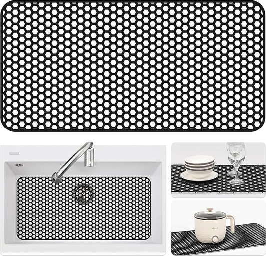 Silicone Sink Protectors for Kitchen Sink - 28.4"x 14.3" Kitchen Protector Accessory, Non-Slip Heat Resistant Mat for Bottom of Farmhouse Stainless Steel Porcelain, Black