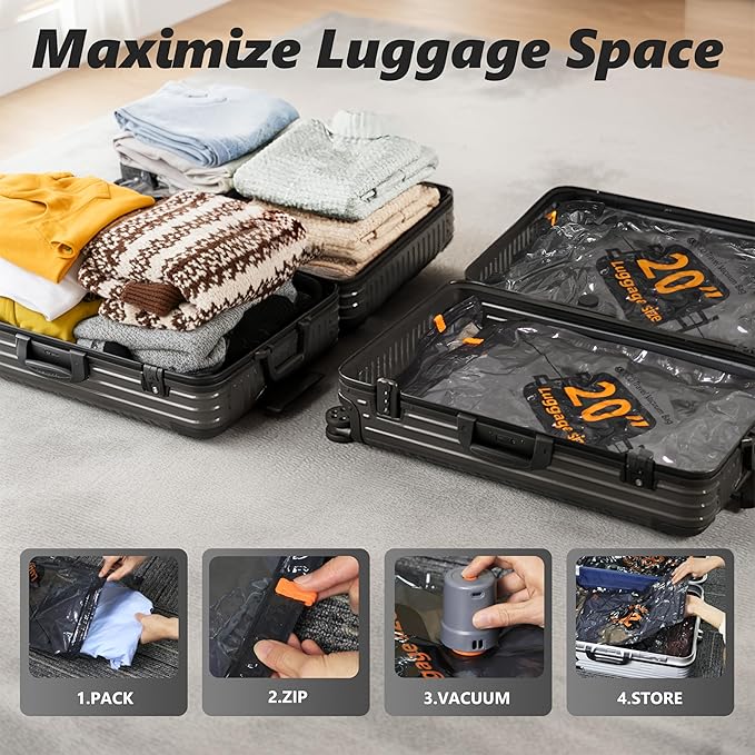 Travel Vacuum Bags with Cordless Electric Pump, 9 Combo Compression Packing Cubes for Clothing Clothes, Luggage Suitcase Organizer, Space Saver Vacation Cruise Travel Essentials