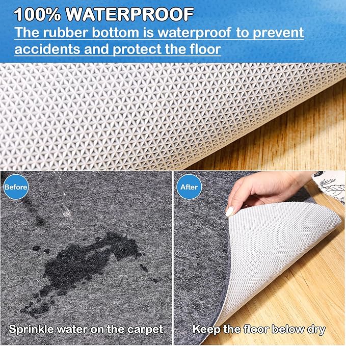 Non-Slip Rug Pads 4 x 4 ft, 100% Waterproof Rug Non-Skid Pad for All Floors and Finishes, Durable Hardwood Floor Protective Felt Keeps Rugs in Place, Safe and Secure