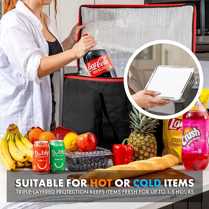 Carrywell Insulated Food Delivery Bags, XXXL Pizza Delivery and Reusable Warming Bag For Catering, Thermal Insulation Tote for Hot and Cold Food, Doordash, Not Made In China