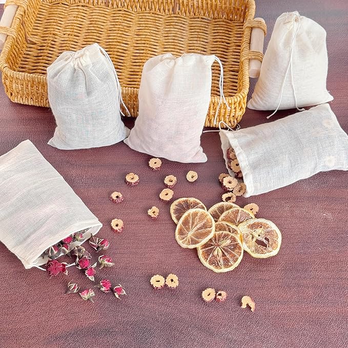 20Pcs 4 x 6 Inch Muslin Cotton Drawstring bags and Gift Tags Reusable Reusable Tea Bags, Produce Bags, Cooking Soup, Jewelry Pouch for Party Wedding Home Storage