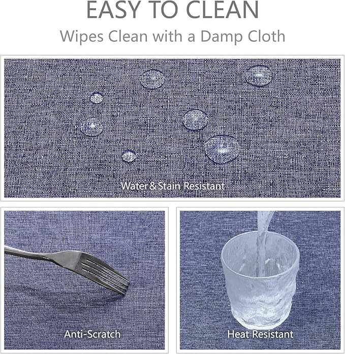 Rectangle Tablecloth Linen Textured Waterproof & Stain Resistant Table Cloth Wrinkle Free Decorative Fabric Farmhouse Table Cover for Dining/Party/Buffet/Wedding, 60 x 84 Inch, Demin Blue