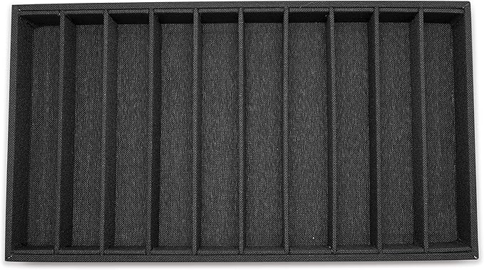 The Display Guys - Stackable Jewelry Tray and Organizer - for Drawers, Dressers, Store Display (10 Compartments, Black Burlap)