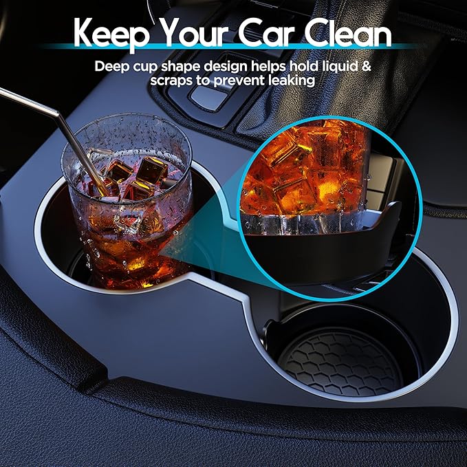 Amooca Car Cup Coaster Universal Automotive Waterproof Non-Slip Cup Holders Sift-Proof Spill Holder Car Interior Accessories 2 Pack Black