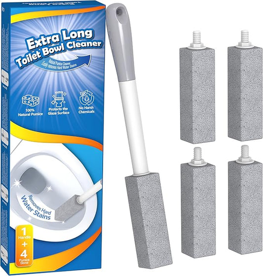 FAZMoss 4PCS Pumice Cleaning Stone with Handle Toilet Bowl Cleaner Hard Water Ring Remover for Bath/Pool/Kitchen/Household Cleaning (4 Pack with Handle)
