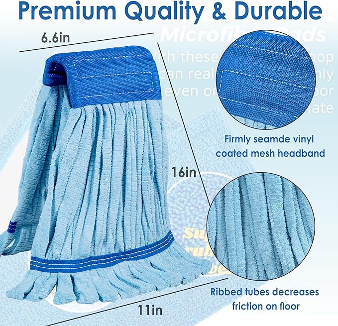10 Pack - Large Microfiber Tube Mop 400GSM - Heavy Duty Industrial Wet Mop Head Refill, Commercial, Thick Fiber, Replacement Heads, Extra Absorbent