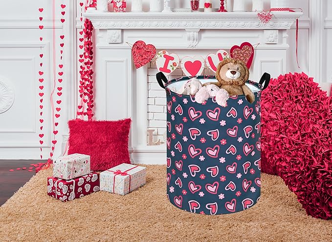 Round Valentine's Laundry Basket Storage Bins Nursery Hamper Gift Baskets for Home,Office,Home Decor