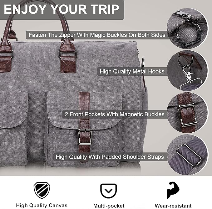 seyfocnia Convertible Travel Garment Bag, Carry-on Garment Duffel Bag for Men Women - 2-in-1 Hanging Suitcase Suit Business Travel Bag