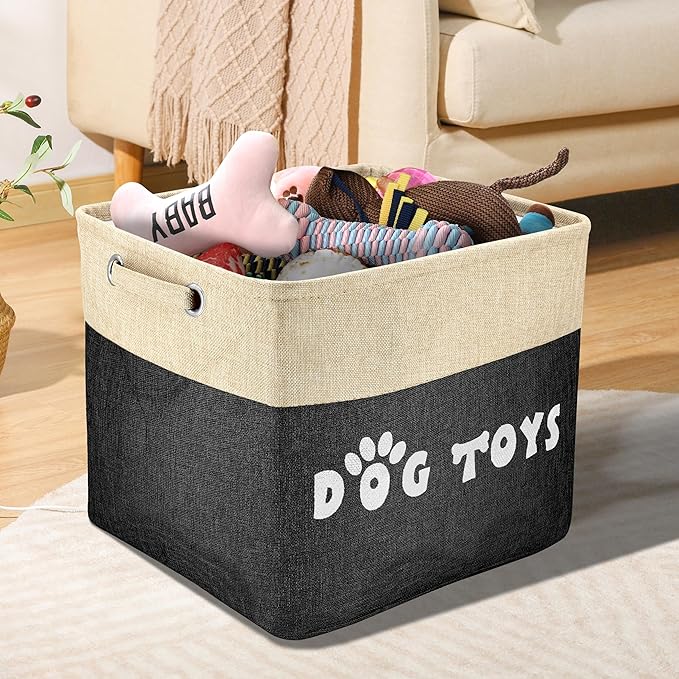 PET ARTIST Large Dog Toy Basket Bin - Rectangular Storage Box Chest Organizer for Dog Toys,Coats,Clothing,Apparel & Accessories & Blanket, Black, 15"x13"x12"