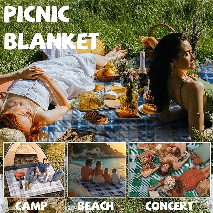 Extra Large Picnic Blankets Lightweight 80x80 Oversized Waterproof Sandproof Outdoor Beach Blanket Camping Grass Mat Vaction Essential Park Accessories Grass Garden Must Have Ground Backyard Gear Gift