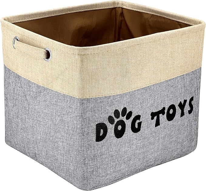 PET ARTIST Large Dog Toy Basket Bin - Rectangular Storage Box Chest Organizer for Dog Toys,Coats,Clothing,Apparel & Accessories & Blanket,Gray,15"x13"x12"
