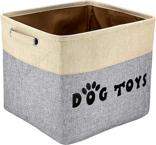 PET ARTIST Large Dog Toy Basket Bin - Rectangular Storage Box Chest Organizer for Dog Toys,Coats,Clothing,Apparel & Accessories & Blanket,Gray,15"x13"x12"