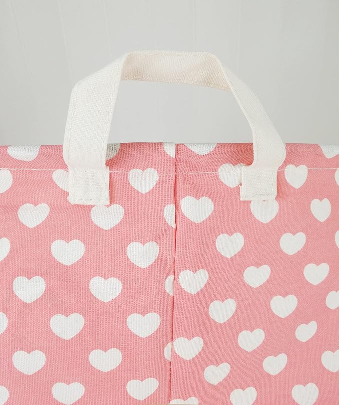 Pink Laundry Basket Kids Hamper Storage Bins Girls Nursery Hamper Waterproof Organizer Toy Box Large Canvas Collapsible Chest for for Bedroom,Clothes Organizer Basket,Toys Bin,Room Decor