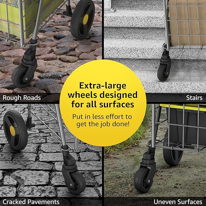 Our Modern Space Shopping Cart & 360° Swivel Wheels | Foldable Collapsible & Lightweight | Perfect for Groceries Laundry Utility Cart - Silver