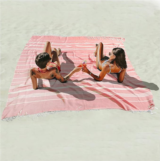 Giant Huge Thin Boho Throw Blanket Turkish Beach Blanket Towel Jumbo Extra Large XL XXL Big Oversized Outdoor Picnic Accessories Airplane Travel Essentials Camping Gear Must-Haves Yard Yoga Mat Coral