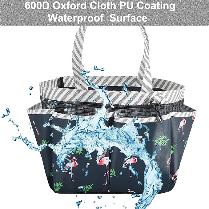 Haundry Portable Shower Caddy Bag with Long Handle, Fabric Caddy Tote Organizer with 8 Pockets for College Dorm Room Essentials, Hanging Bathroom Basket for Student Boy Girl Gym Travel Camp