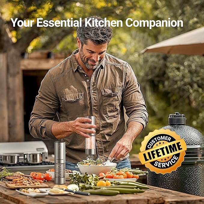 ThermoMaven Electric Salt and Pepper Grinder Set, 110ml Larger Rechargeable Automatic Salt and Pepper Mill Grinder with 6 Adjustable Coarseness, Electric Salt and Pepper Shakers, LED, Midnight Black