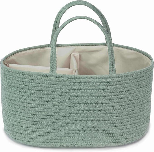 Diaper Caddy Organizer, Empty Gift Basket for Newborn Essentials, Baby Storage Basket, Stylish Gift Bag for Baby Shower, Boys and Girls – Large, Sage Green