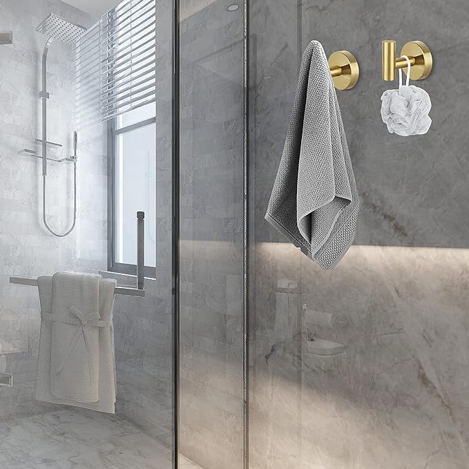 Towel Hooks for Bathroom 2 Packs Screw- in Gold Wall Mount Towel Holder Towel Rack, Heavy Duty Robe Coat Loofah Hooks for Shower, Kitchen,Hotel, Pool Tile, Brick Modern Style Decor Wall Hooks