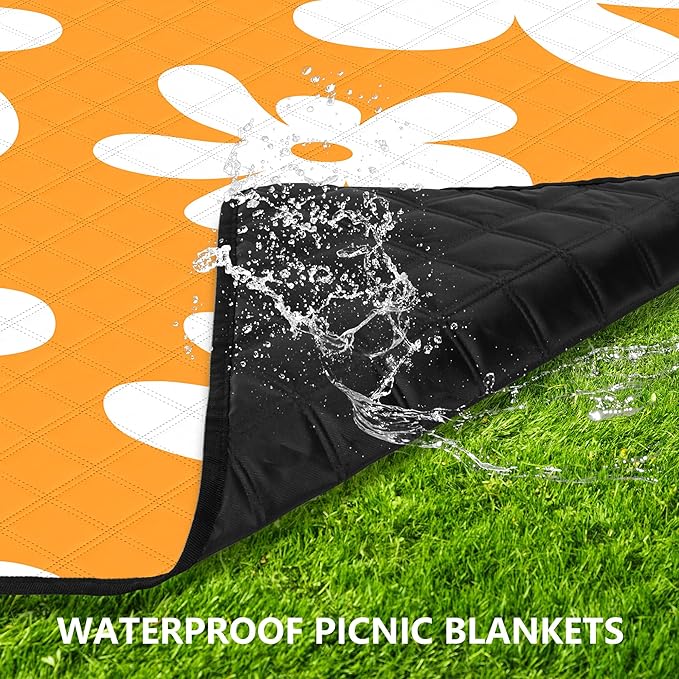 Picnic Blankets, 79''x79'' Extra Large Beach Blanket Waterproof Sandproof, 3-Layer Fabric Foldable & Portable Outdoor Beach Mat for Camping, Family Picnics, Travel, Lawn, Park Outings-Limoncello