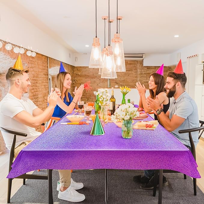 Purple & Fuchsia Red Holographic Tablecloth 40" x 108" Hot Pink Party Decoration Valentine's Day Birthday Party Table Decor Iridescence Plastic Table Cloth for Halloween Bachelorette Supplies